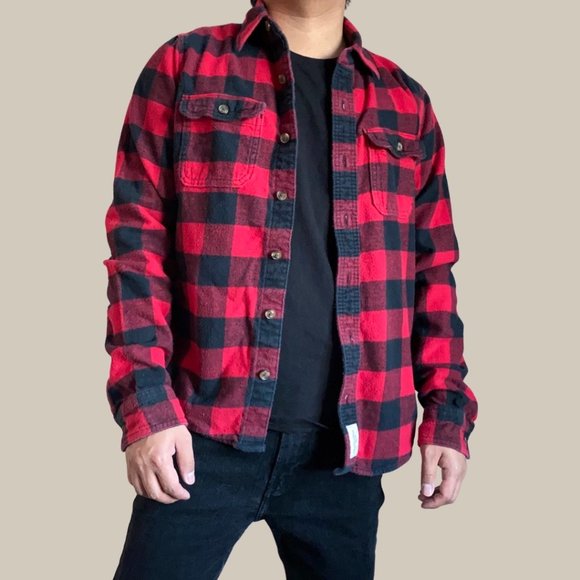 Abercrombie & Fitch Muscle Red Checkered Plaid Flannel Shirt - Picture 1 of 7